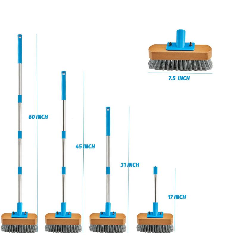 CLEAN WORLD Heavy Duty Stainless Steel Deck Brush, Stiff Wire Bristle Scrub Brush for Cleaning Moss, Concrete, Patio, Driveway, Floor, Outdoor & Indoor Use