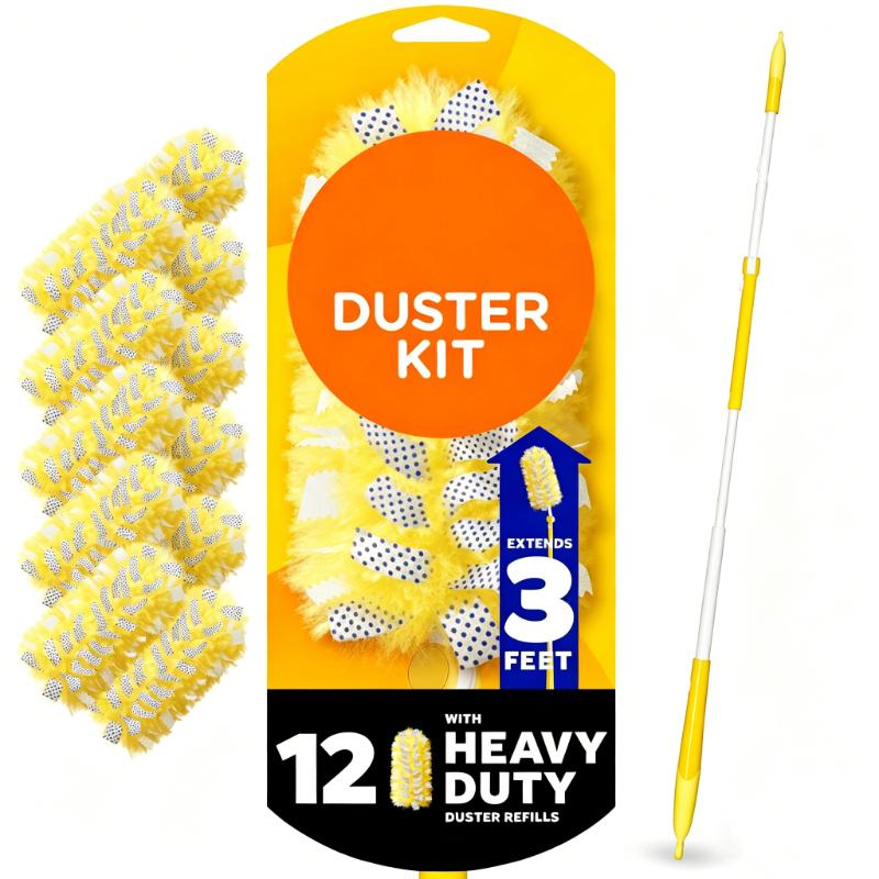 CLEAN WORLD Heavy Duty Duster Kit with Extendable Handle, Traps & Locks Dust, Hair, and Allergens for Multi-Surface Cleaning