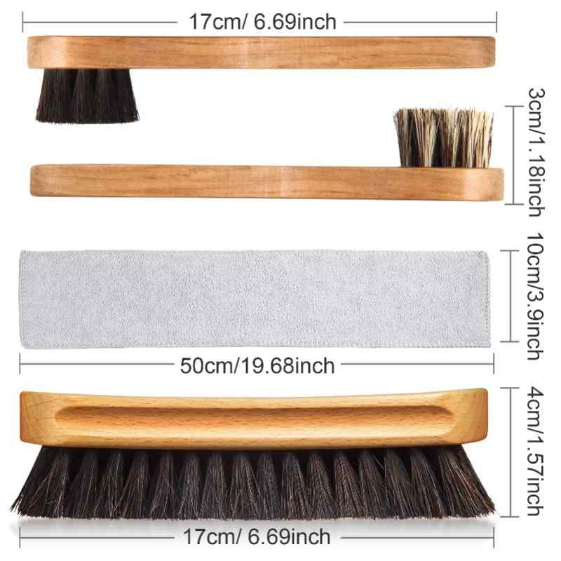 CLEAN WORLD 4-Piece Horsehair Shoe Brush Set, Premium Wooden Handle Leather Cleaning Brushes for Shoes, Boots, Leather Bags, Furniture & Upholstery Care