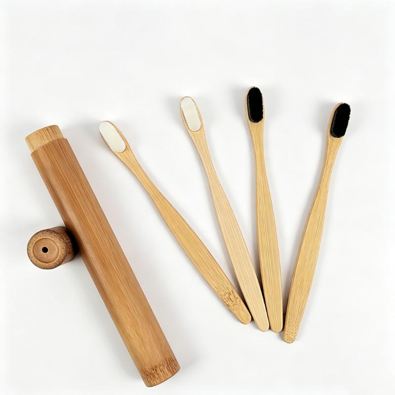 CLEAN WORLD Eco-Friendly Bamboo Toothbrush Set, Soft Ultra Fine Bristles, Biodegradable Natural Wooden Handle with Custom Logo Options