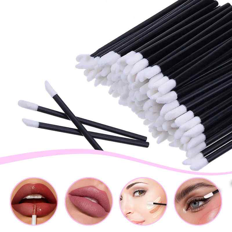 CLEAN WORLD Disposable Lip Brushes, Flocking Lip Gloss Applicator Wands with Angled Tip, Multi-Purpose Makeup Brushes for Lipstick, Eyeliner, and Beauty Application