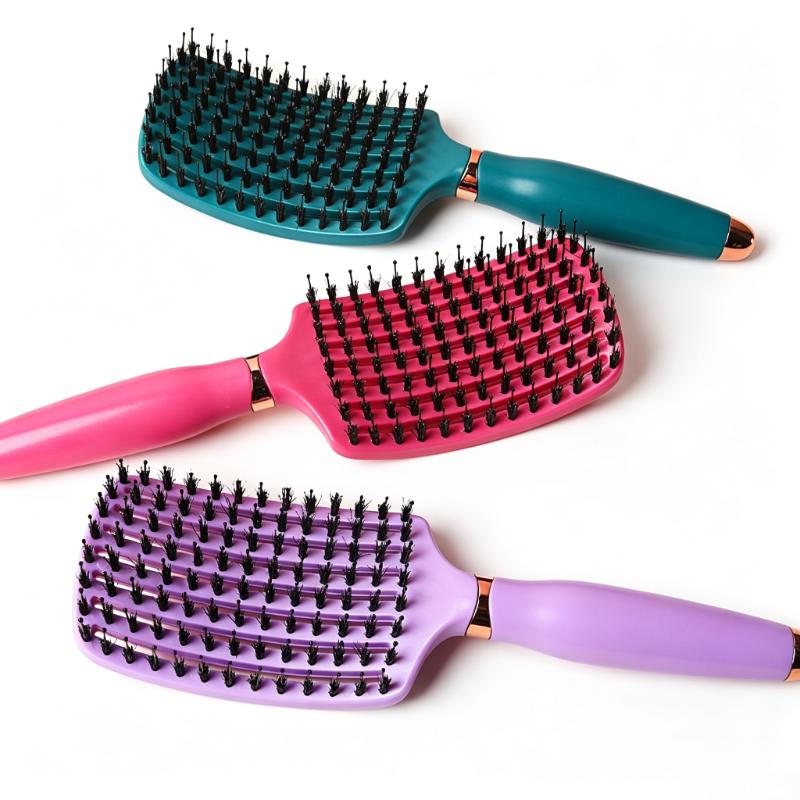 CLEAN WORLD Detangling Boar Bristle Hair Brush - Ventilated Curved Vented Brush for Wet & Dry Hair, Anti-Tangle Paddle Brush for Women Men Kids