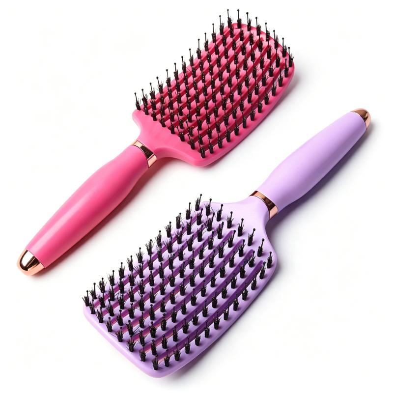 CLEAN WORLD Detangling Boar Bristle Hair Brush - Ventilated Curved Vented Brush for Wet & Dry Hair, Anti-Tangle Paddle Brush for Women Men Kids