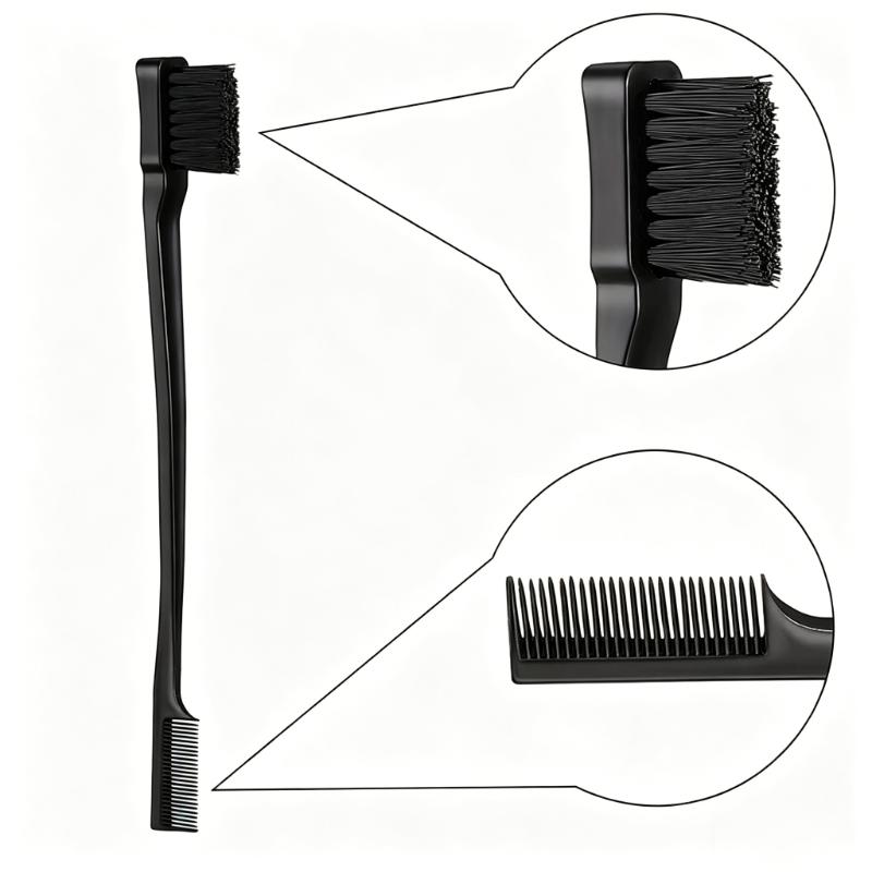 CLEAN WORLD 3-in-1 Edge Brush and Tail Comb Set, Nylon Bristle Hair Styling Tool for Edges, Backcombing and Parting