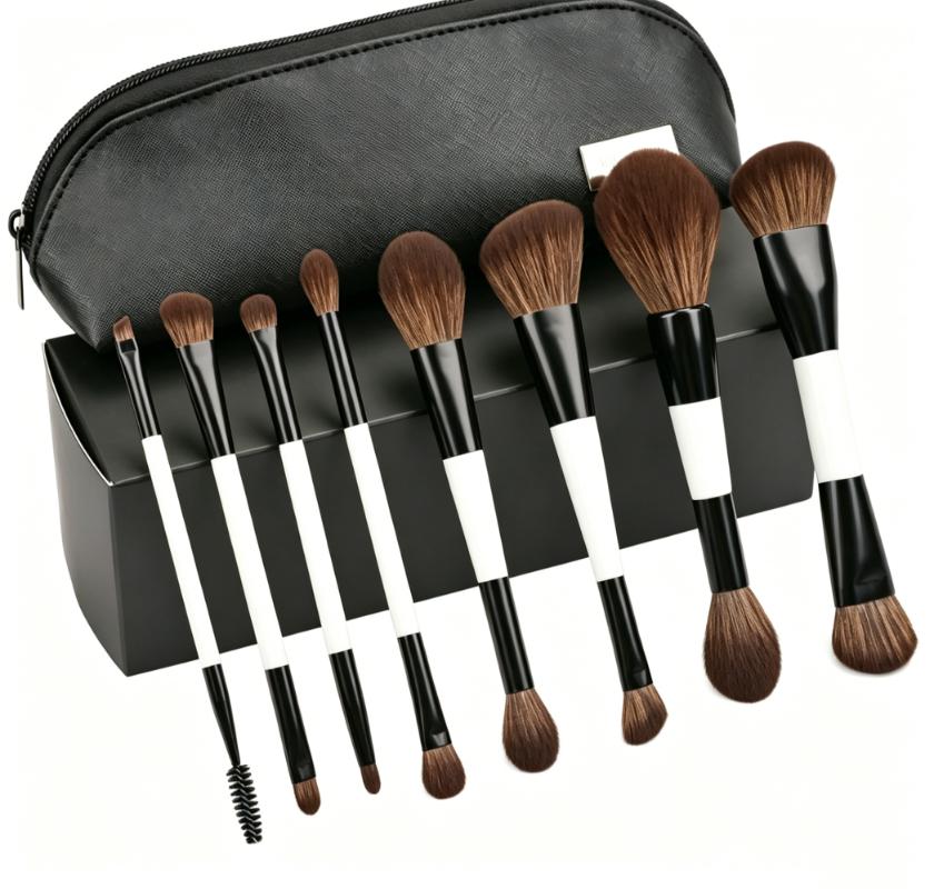 CLEAN WORLD Ultra-Thin Double-Ended Makeup Brushes Kit | Versatile 16-in-8 Design for Foundation, Concealer, Eyeliner & Blush