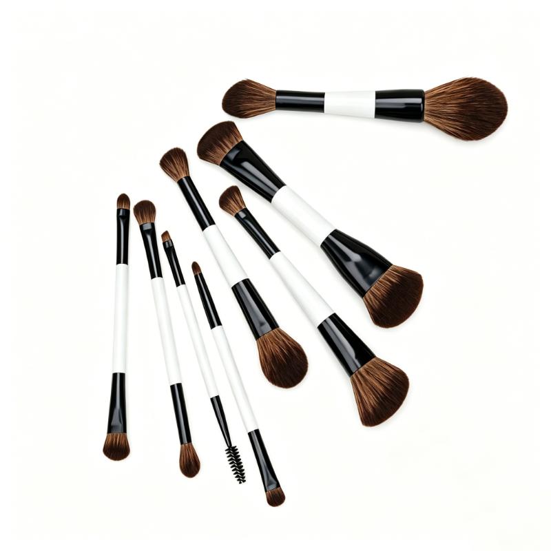 CLEAN WORLD Ultra-Thin Double-Ended Makeup Brushes Kit | Versatile 16-in-8 Design for Foundation, Concealer, Eyeliner & Blush
