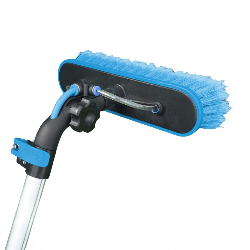 CLEAN WORLD Industrial Solar Panel Brush 28 FT Water-Fed Washing Kit with Soap-Dispenser, Brush, 10″ Squeegee & Cobweb Duster for Windows, Gutters, Solar Panels & Exterior Walls