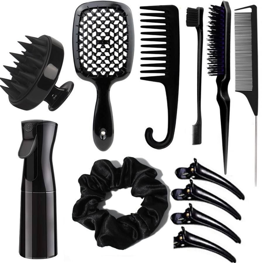CLEAN WORLD Complete Hair Care Kit: Detangling Brush, Scalp Massager, Styling Combs & More