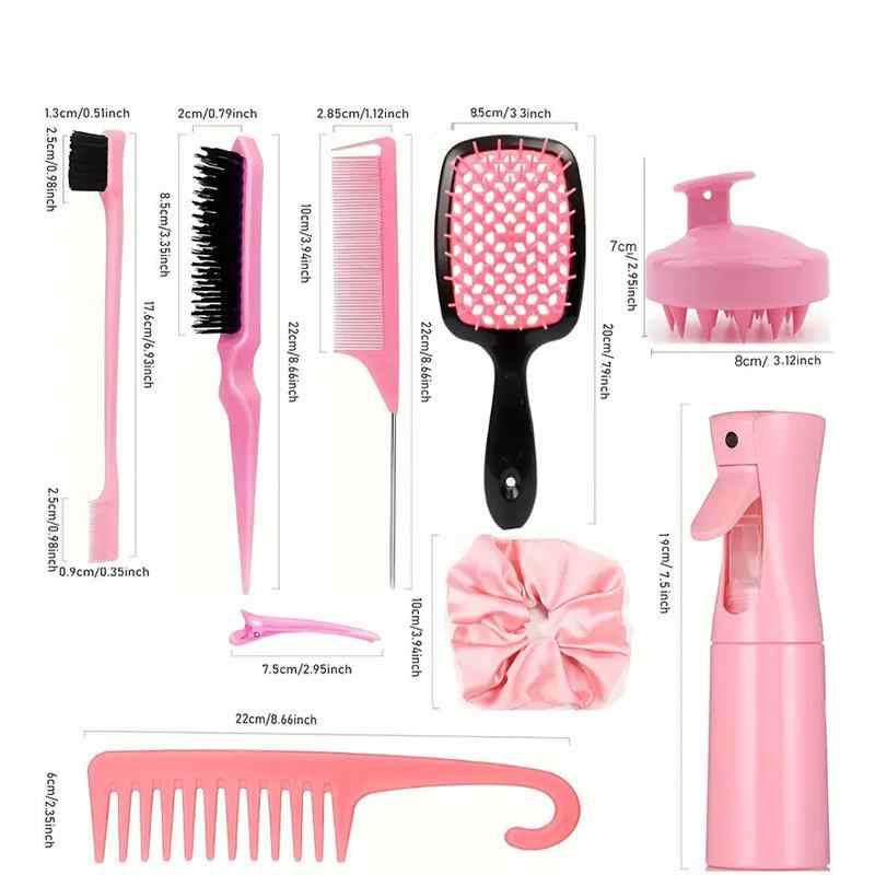 CLEAN WORLD Complete Hair Care Kit: Detangling Brush, Scalp Massager, Styling Combs & More