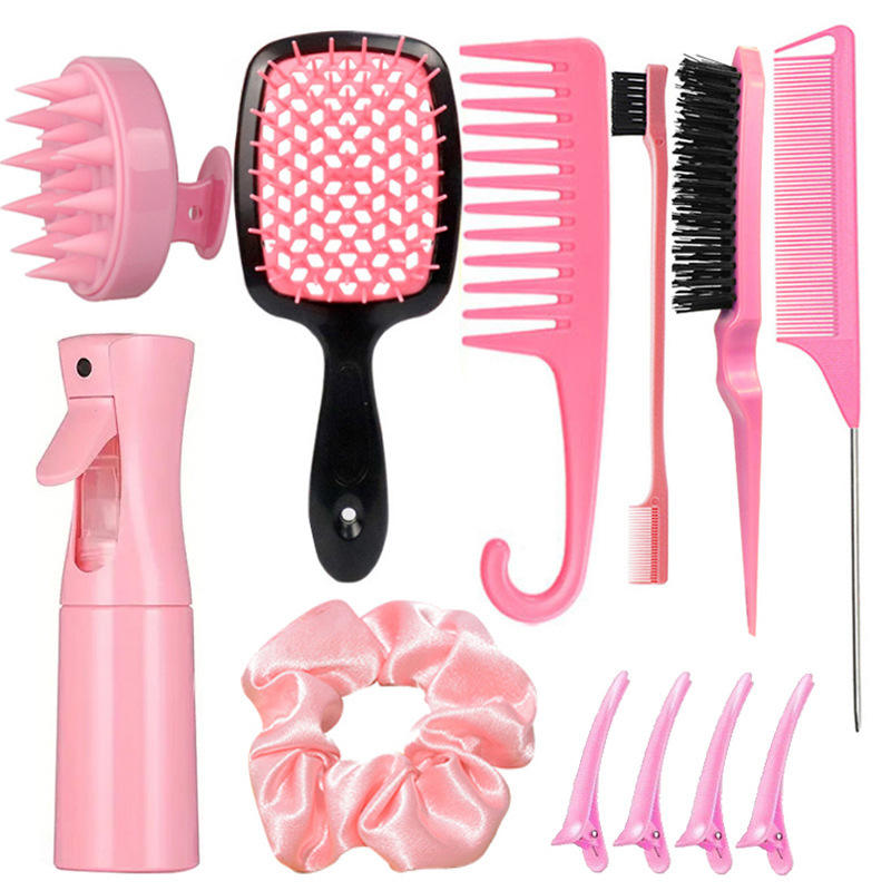 CLEAN WORLD Complete Hair Care Kit: Detangling Brush, Scalp Massager, Styling Combs & More
