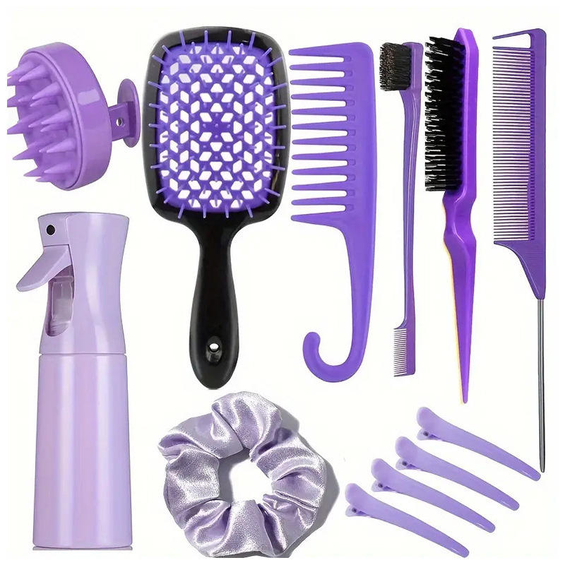 CLEAN WORLD Complete Hair Care Kit: Detangling Brush, Scalp Massager, Styling Combs & More