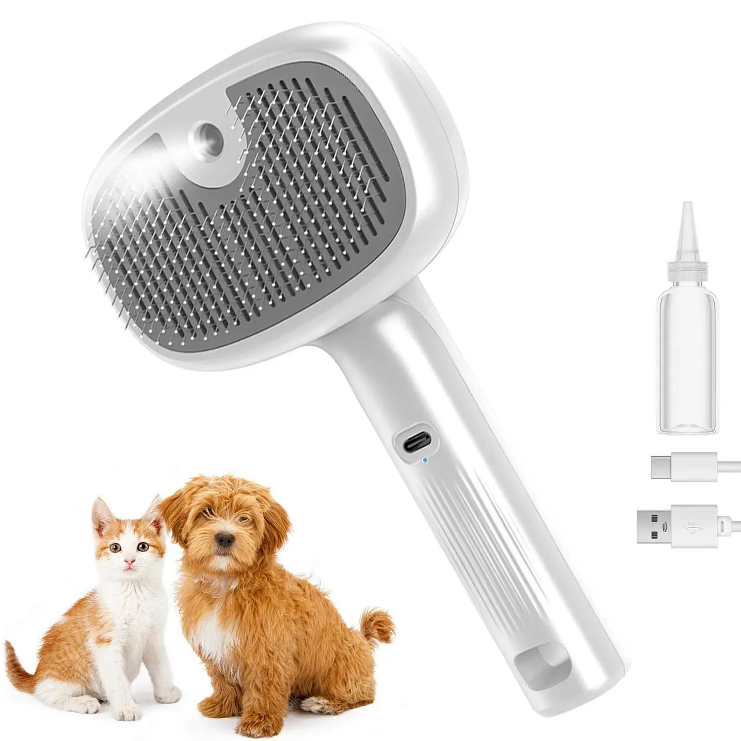 CLEAN WORLD Self‑Cleaning Steam Cool Water Spray Pet Hair Grooming Brush for Dogs & Cats, Anti‑Static Slicker Brush with 55ml Water Tank
