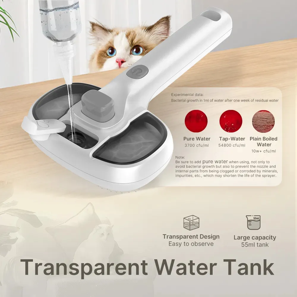 CLEAN WORLD Self‑Cleaning Steam Cool Water Spray Pet Hair Grooming Brush for Dogs & Cats, Anti‑Static Slicker Brush with 55ml Water Tank