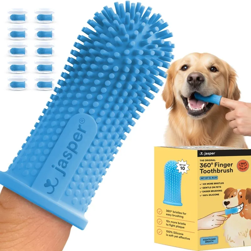 CLEAN WORLD 360° Silicone Dog Finger Toothbrush Kit, 2-Pack Soft Pet Teeth Cleaning Brush for Dogs & Cats, Gentle Dental Care for Small & Large Pets