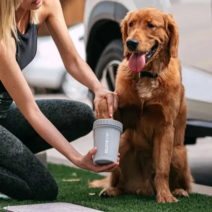 CLEAN WORLD Large Portable Dog Paw Cleaner Blue, BPA‑Free Silicone Bristles Quick Muddy Paw Washer for 2.5"-3.5" Wide Dog Paws