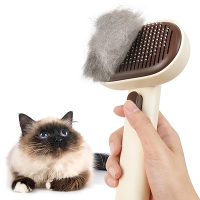 CLEAN WORLD Self‑Cleaning Cat Grooming Brush, Deshedding Comb for Long & Short Haired Cats Dogs Rabbits, Gentle Massage Tool Removes Loose Fur & Tangles