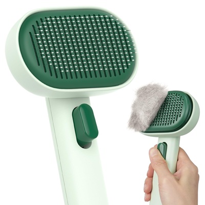 CLEAN WORLD Self‑Cleaning Cat Grooming Brush, Deshedding Comb for Long & Short Haired Cats Dogs Rabbits, Gentle Massage Tool Removes Loose Fur & Tangles