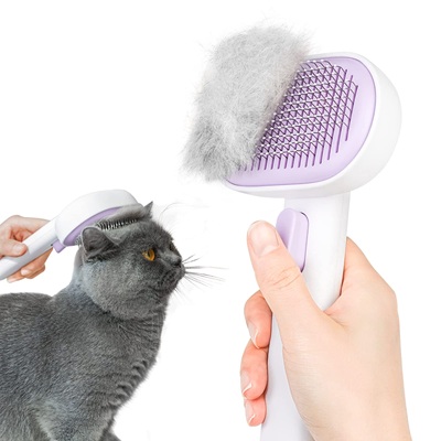 CLEAN WORLD Self‑Cleaning Cat Grooming Brush, Deshedding Comb for Long & Short Haired Cats Dogs Rabbits, Gentle Massage Tool Removes Loose Fur & Tangles