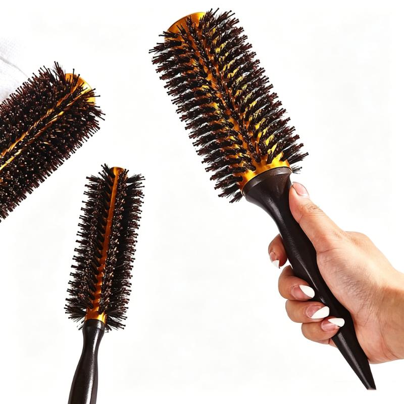 CLEAN WORLD Boar Bristle Round Hair Brush, Professional Thermal Curling Brush with Ergonomic Handle, for Blow Drying, Styling, and Volume