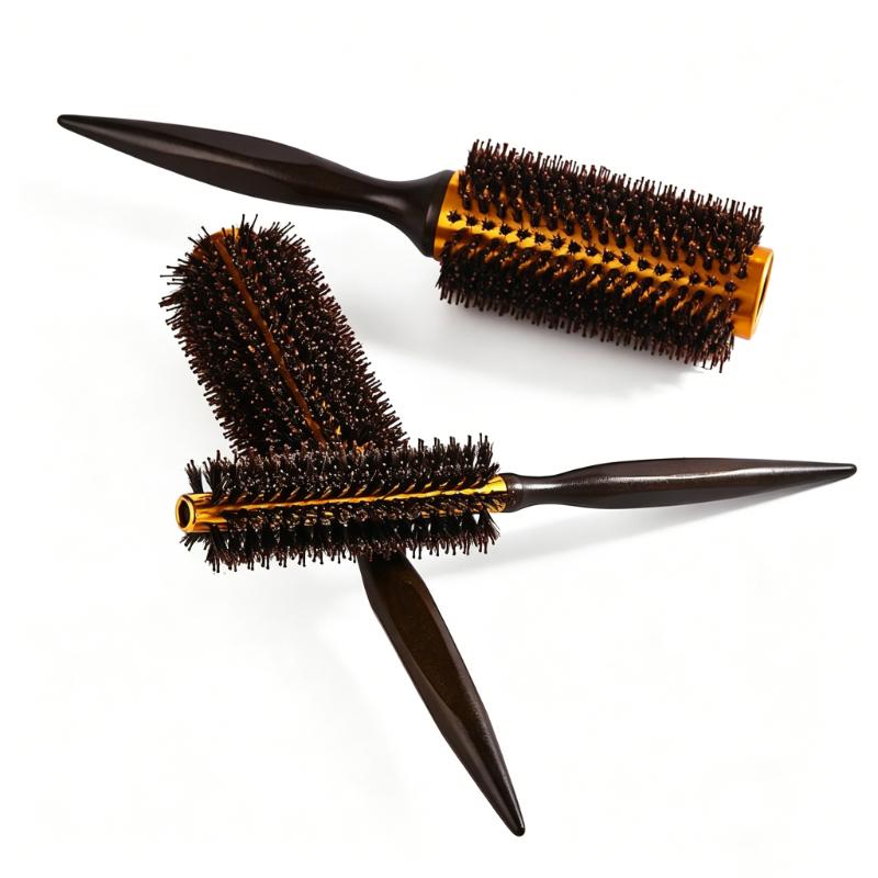 CLEAN WORLD Boar Bristle Round Hair Brush, Professional Thermal Curling Brush with Ergonomic Handle, for Blow Drying, Styling, and Volume