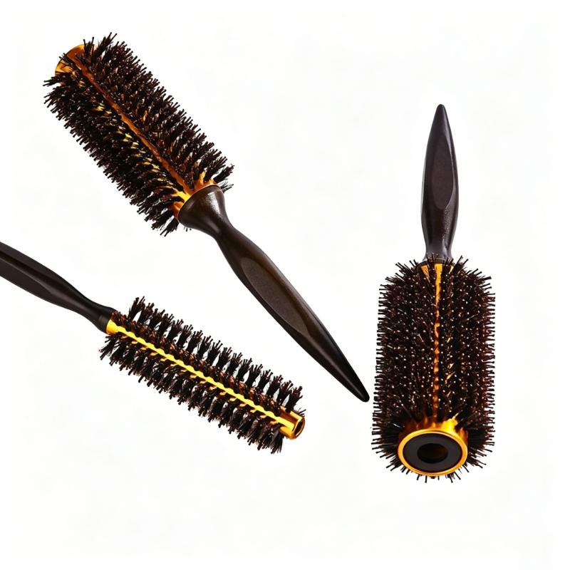 CLEAN WORLD Boar Bristle Round Hair Brush, Professional Thermal Curling Brush with Ergonomic Handle, for Blow Drying, Styling, and Volume