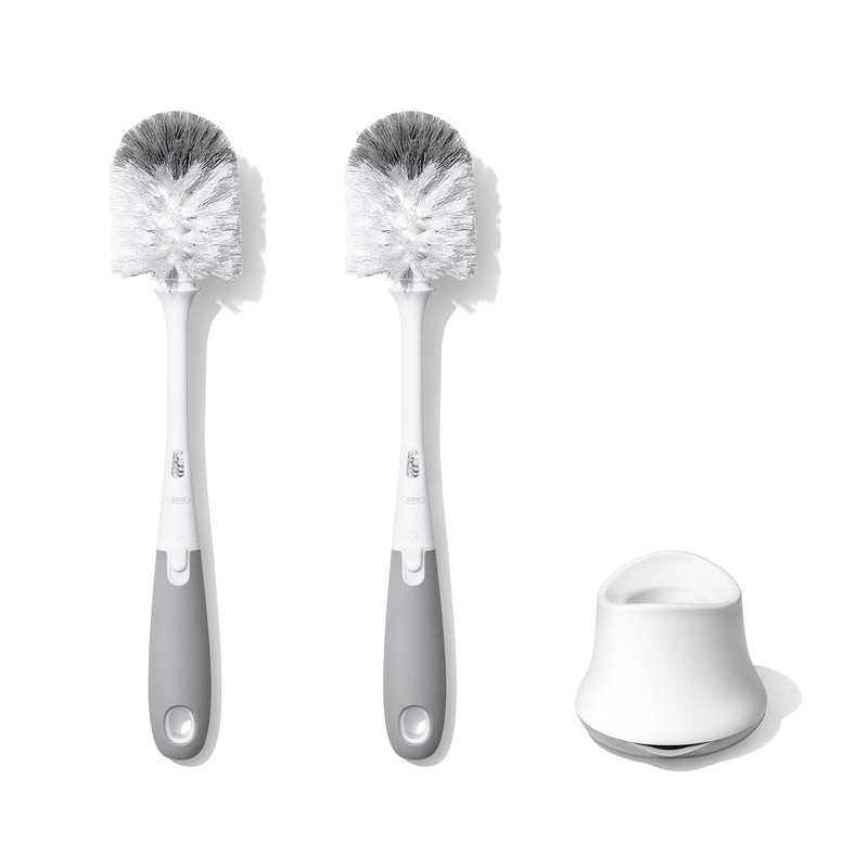 CLEAN WORLD Kitchen Bottle Brush with Nipple Cleaner and Stand – Gray, 2-Pack