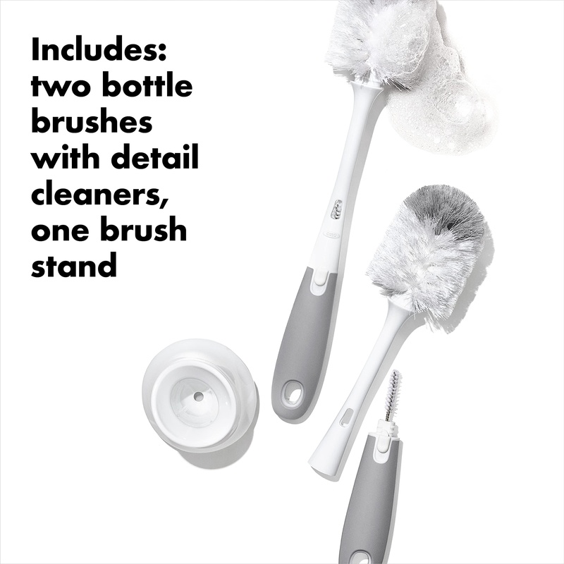 CLEAN WORLD Kitchen Bottle Brush with Nipple Cleaner and Stand – Gray, 2-Pack