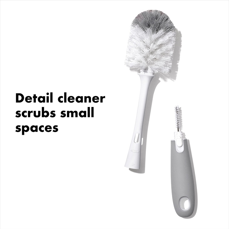 CLEAN WORLD Kitchen Bottle Brush with Nipple Cleaner and Stand – Gray, 2-Pack