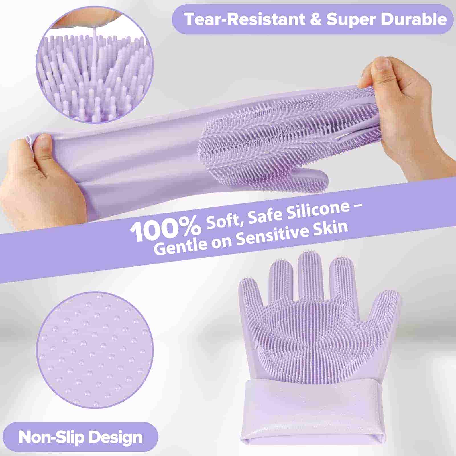 CLEAN WORLD 6PCS Multifunctional Pet Grooming Kit, Silicone Bath Gloves, Washing Brushes & Finger Toothbrushes for Dogs Cats Horses