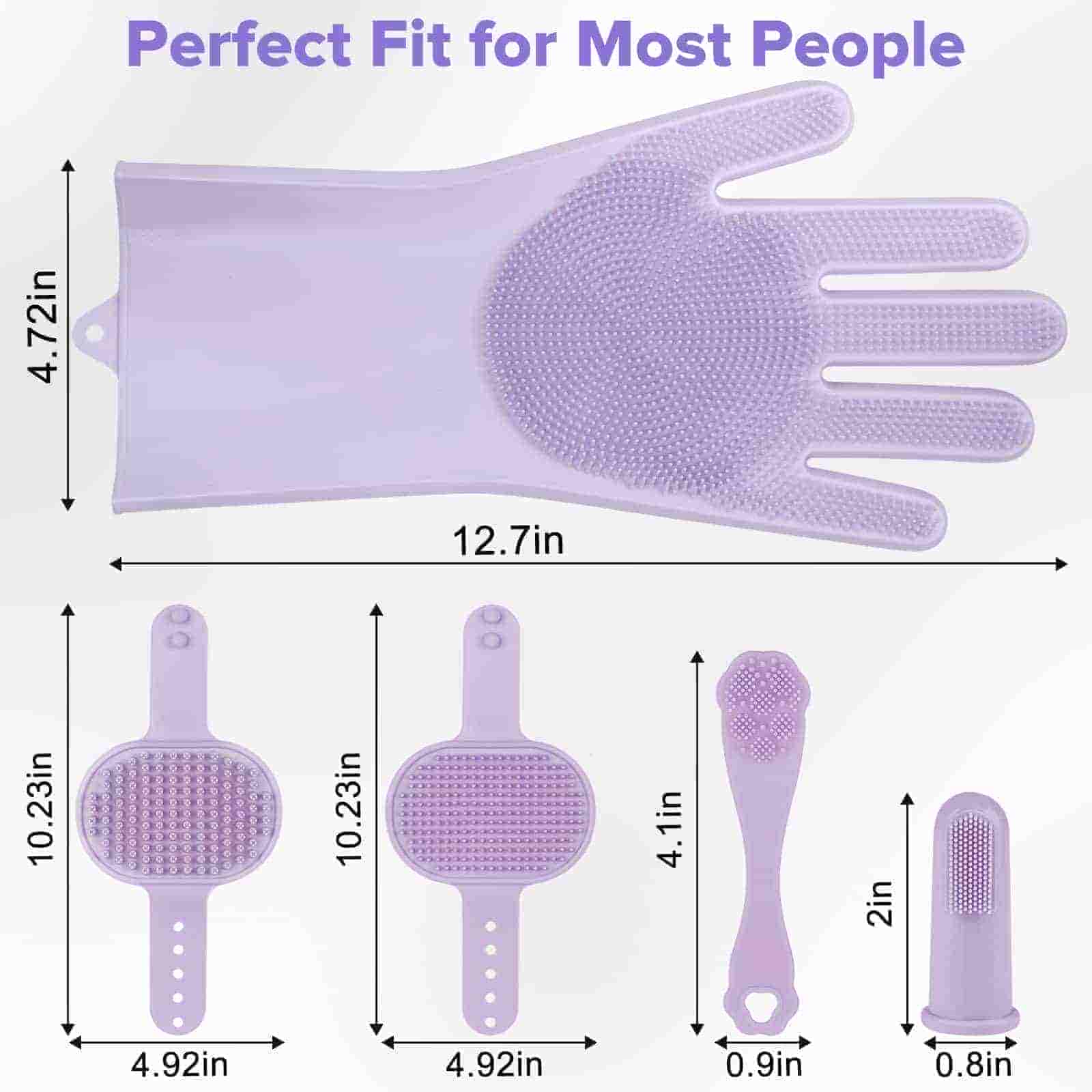 CLEAN WORLD 6PCS Multifunctional Pet Grooming Kit, Silicone Bath Gloves, Washing Brushes & Finger Toothbrushes for Dogs Cats Horses