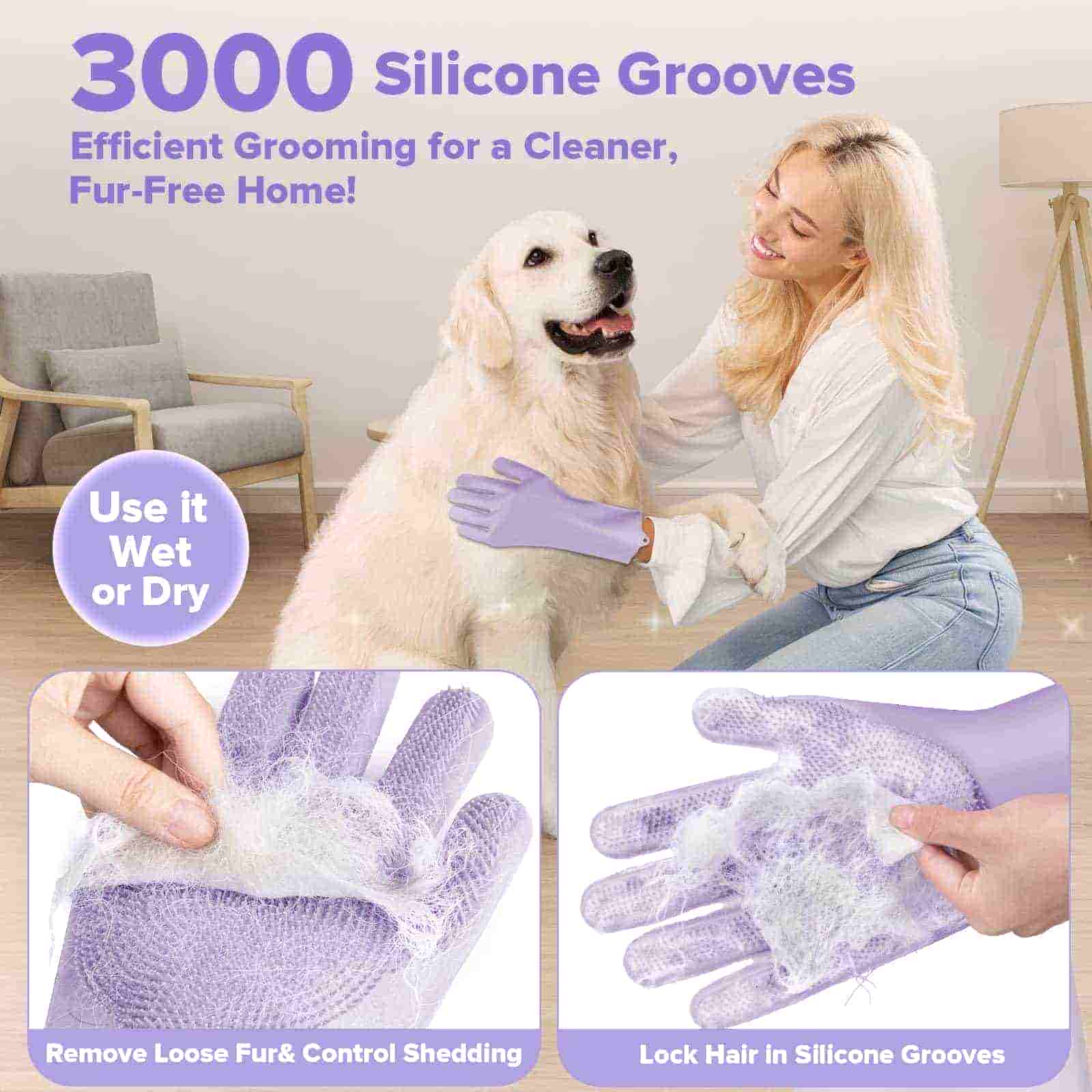 CLEAN WORLD 6PCS Multifunctional Pet Grooming Kit, Silicone Bath Gloves, Washing Brushes & Finger Toothbrushes for Dogs Cats Horses
