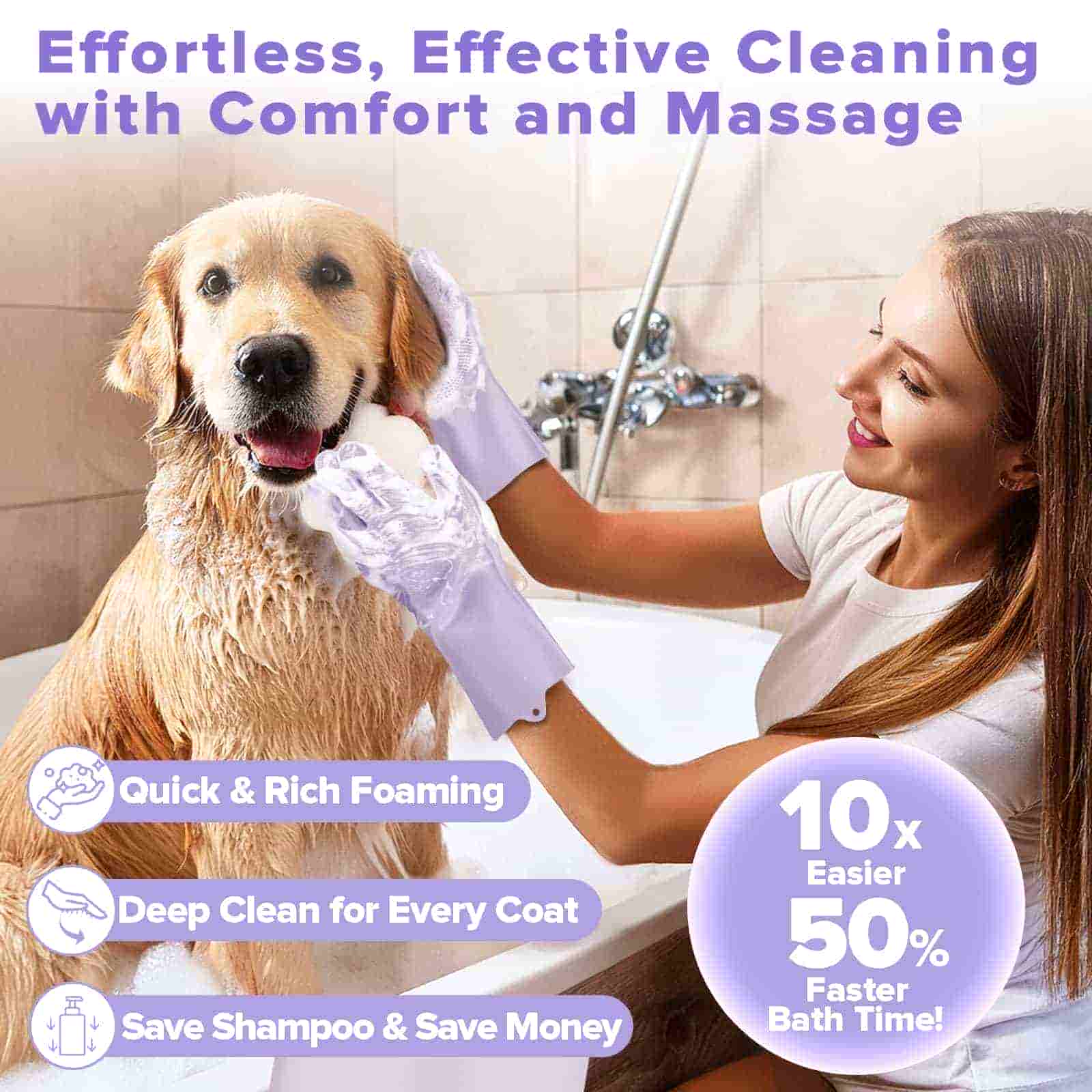 CLEAN WORLD 6PCS Multifunctional Pet Grooming Kit, Silicone Bath Gloves, Washing Brushes & Finger Toothbrushes for Dogs Cats Horses