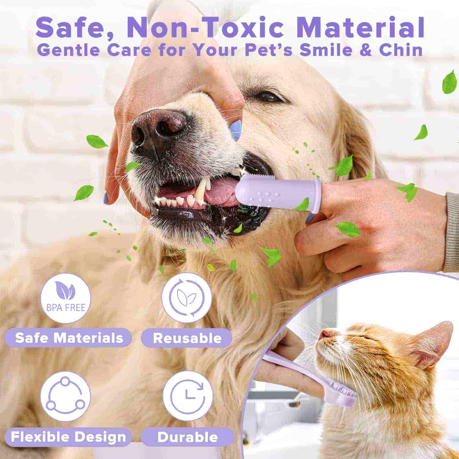 CLEAN WORLD 6PCS Multifunctional Pet Grooming Kit, Silicone Bath Gloves, Washing Brushes & Finger Toothbrushes for Dogs Cats Horses