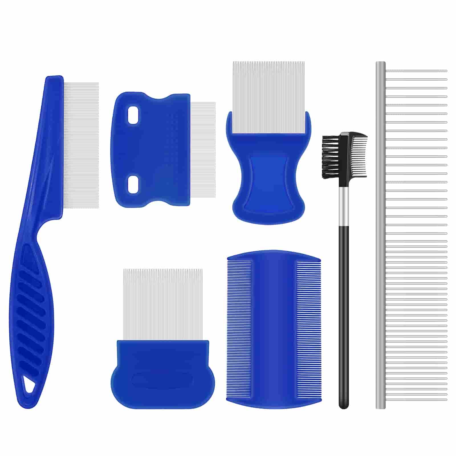 CLEAN WORLD 7 Pack Stainless Steel Pet Flea Combs, Double‑Sided Grooming Tools for Fleas, Tear Stains & Mats for Small Medium Large Pets