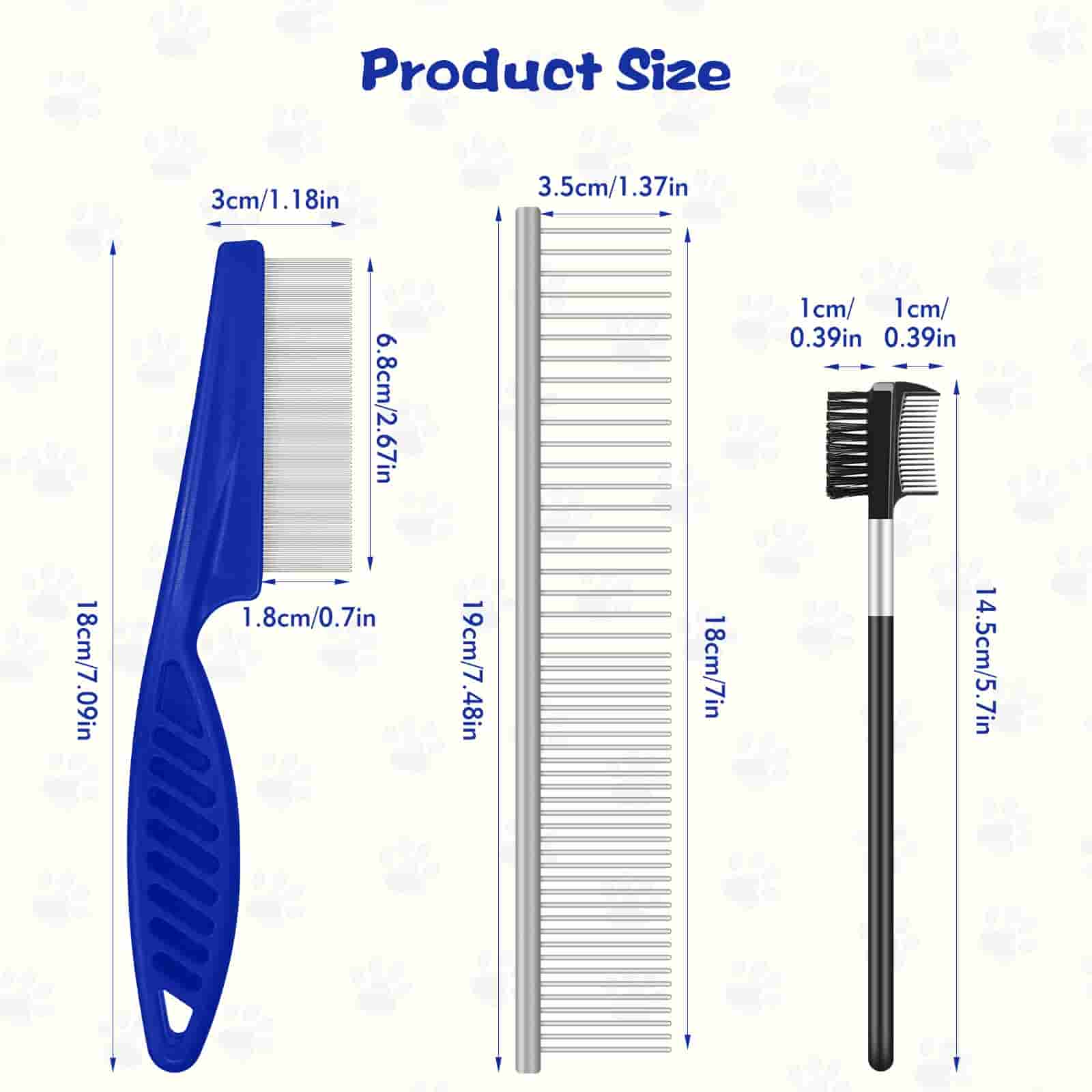 CLEAN WORLD 7 Pack Stainless Steel Pet Flea Combs, Double‑Sided Grooming Tools for Fleas, Tear Stains & Mats for Small Medium Large Pets