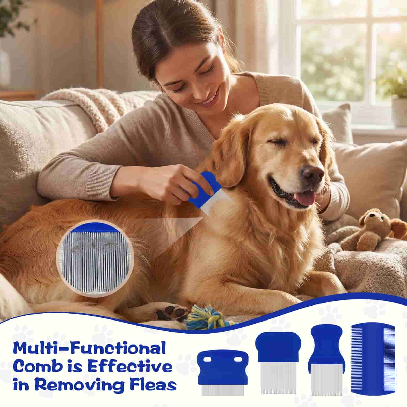 CLEAN WORLD 7 Pack Stainless Steel Pet Flea Combs, Double‑Sided Grooming Tools for Fleas, Tear Stains & Mats for Small Medium Large Pets