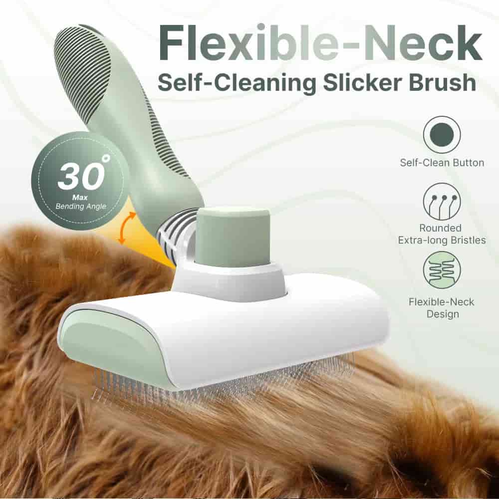 CLEAN WORLD Self‑Cleaning Slicker Brush for Dogs & Cats, Flexible Pivoting Head 14mm Round‑Tip Bristles for Deep Undercoat Grooming