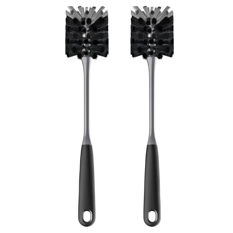 CLEAN WORLD Kitchen Bottle Brush Long Handle Bottle Brush, Flexible Scrub Brush for Water Bottles, Glasswares, Mugs, Black, 2 Pack