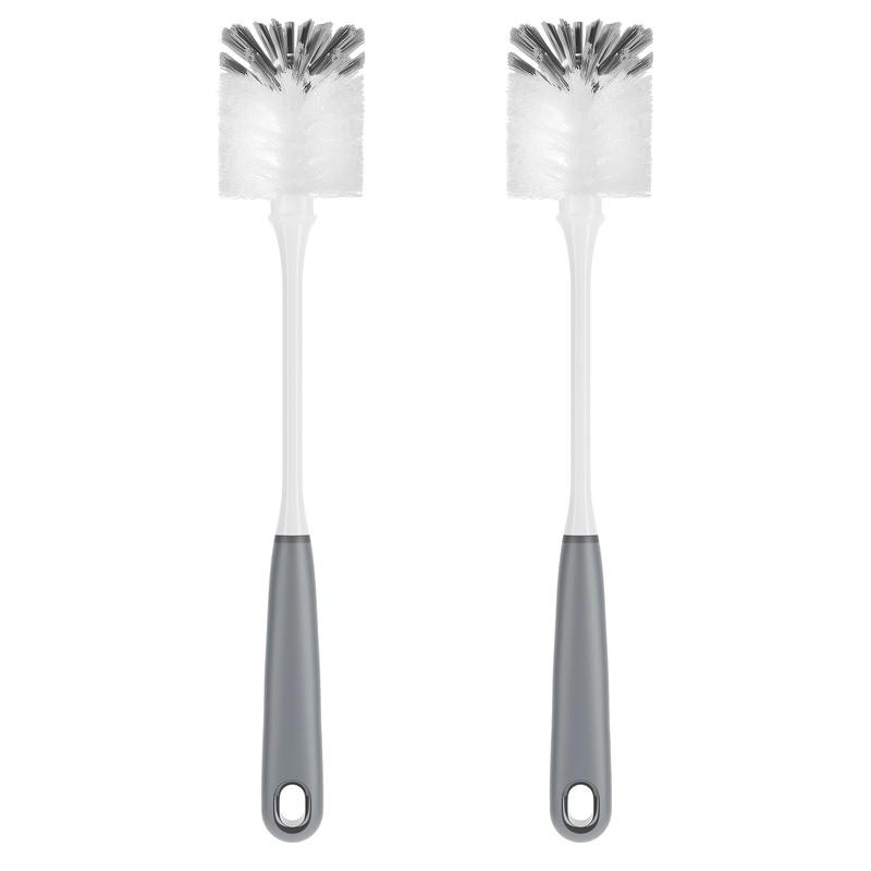 CLEAN WORLD Kitchen Bottle Brush Long Handle Bottle Brush, Flexible Scrub Brush for Water Bottles, Glasswares, Mugs, Black, 2 Pack