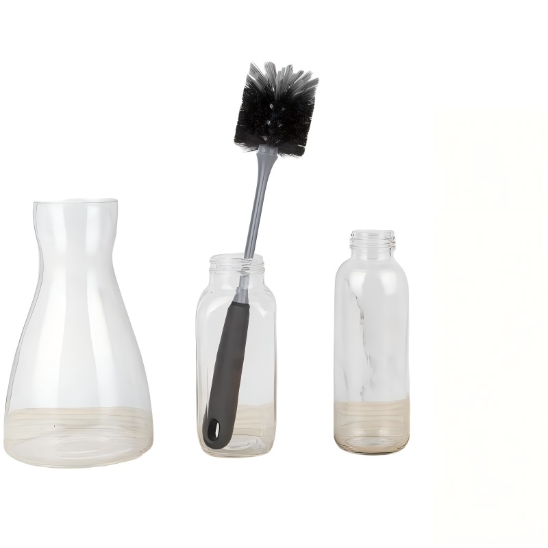 CLEAN WORLD Kitchen Bottle Brush Long Handle Bottle Brush, Flexible Scrub Brush for Water Bottles, Glasswares, Mugs, Black, 2 Pack