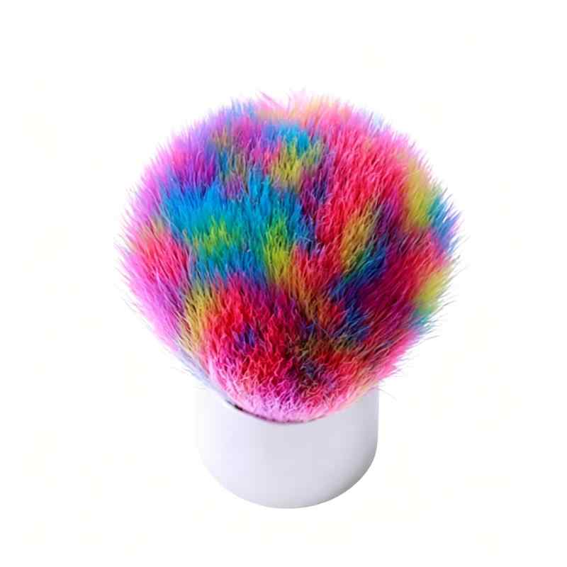 CLEAN WORLD Rainbow Nail Art Cleaning Brush, Soft Fluffy Bristles for Dust Removal, Mini Kabuki Brush for Manicure & Pedicure
