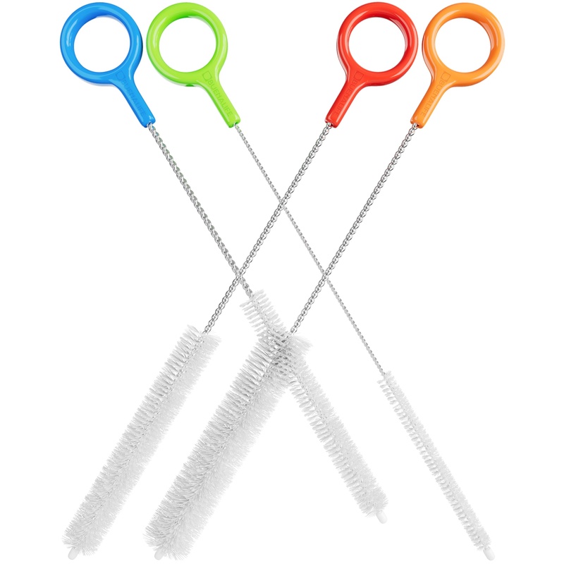 CLEAN WORLD Kitchen Straw Brush Heavy Duty Cleaning Brushes Set of 4 - Extra Long Straw Cleaners for Metal and Plastic Reusable Drinking Straws, to Clean Small Spaces, Sippy Cups, Water Bottles - Sturdy Hard Brush Bristles
