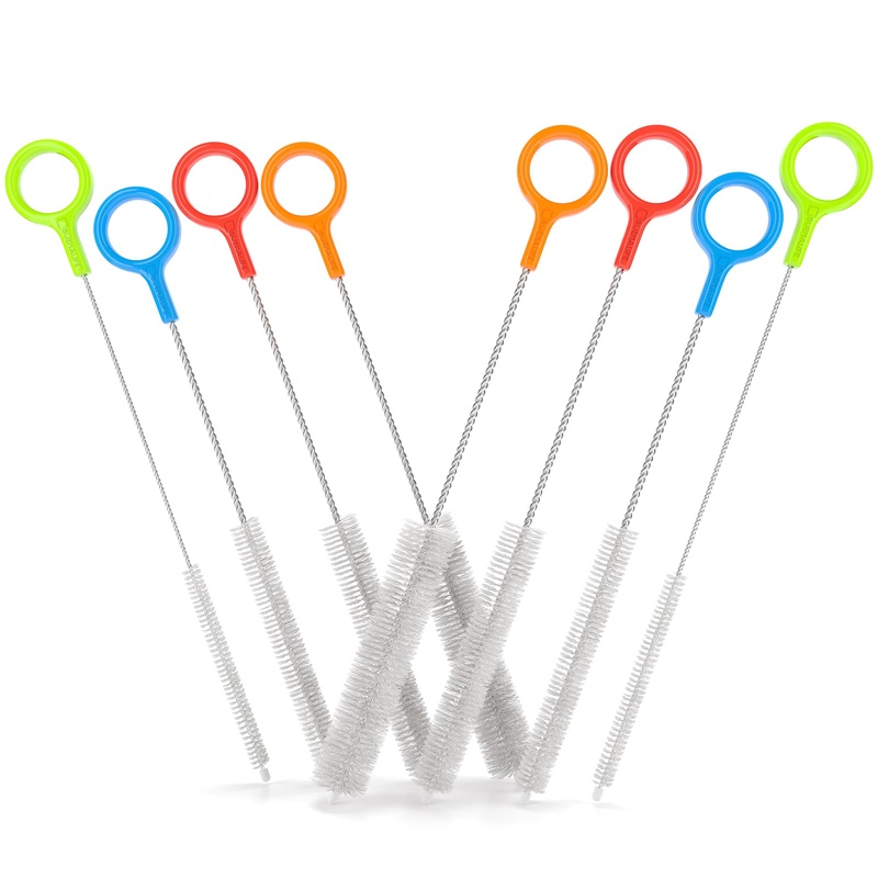 CLEAN WORLD Kitchen Straw Brush Heavy Duty Cleaning Brushes Set of 4 - Extra Long Straw Cleaners for Metal and Plastic Reusable Drinking Straws, to Clean Small Spaces, Sippy Cups, Water Bottles - Sturdy Hard Brush Bristles