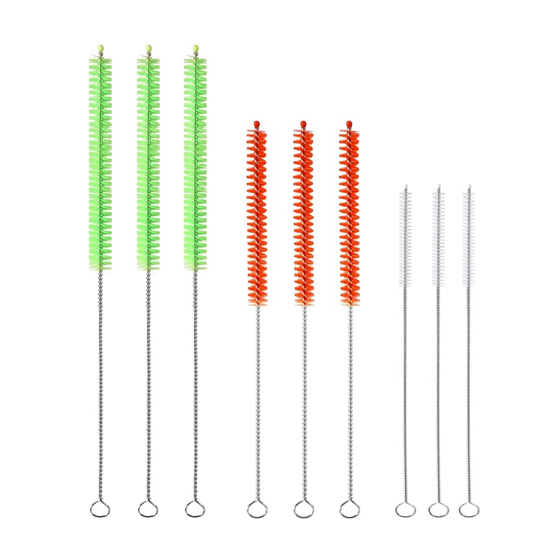 CLEAN WORLD Kitchen Straw Brush 9PCS Reusable Long Colored Straw Cleaner Brush Set 12" Bendable,Capable of Cleaning Various Metal, Silicone, Plastic, Bamboo,Glass Straws Tubes Diameters Ranging from 4-16mm