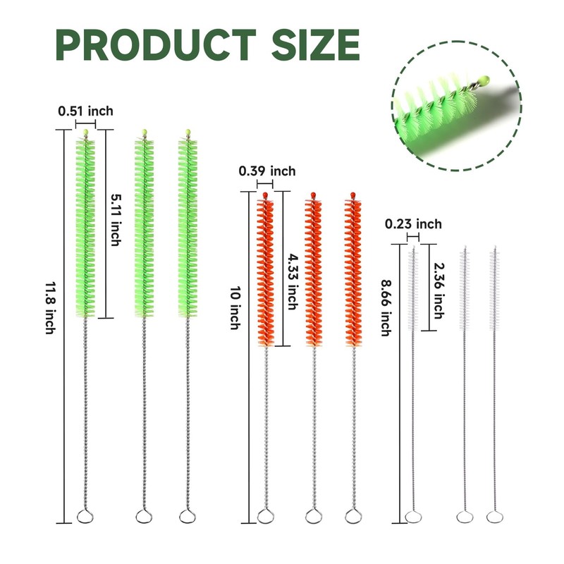 CLEAN WORLD Kitchen Straw Brush 9PCS Reusable Long Colored Straw Cleaner Brush Set 12" Bendable,Capable of Cleaning Various Metal, Silicone, Plastic, Bamboo,Glass Straws Tubes Diameters Ranging from 4-16mm
