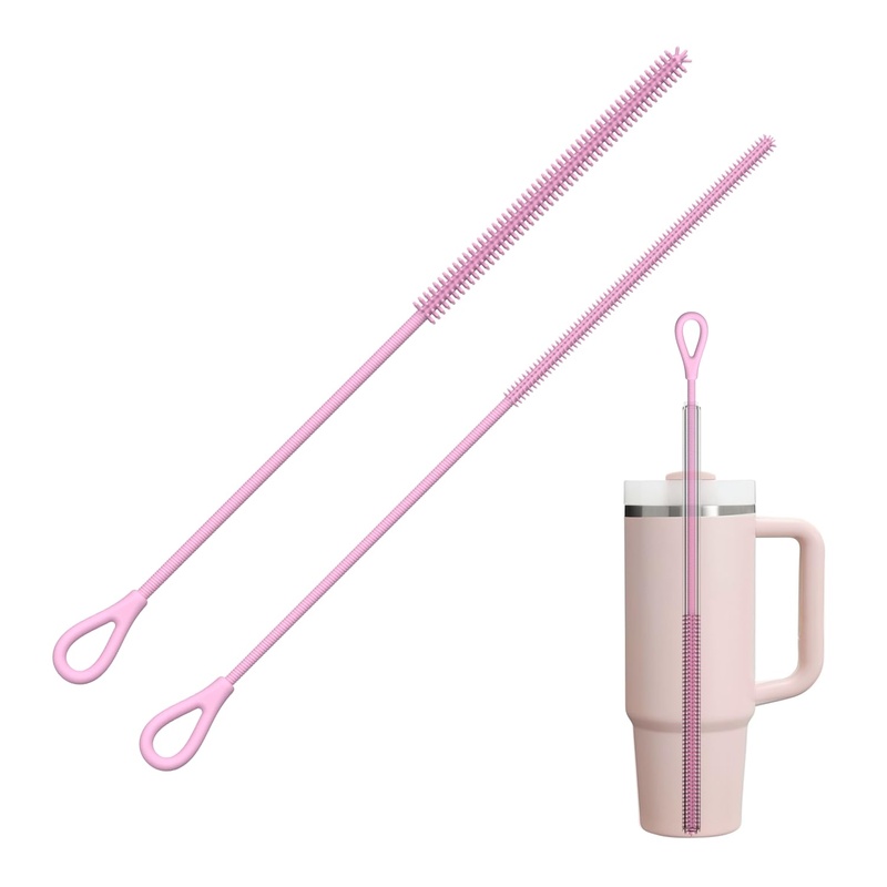 CLEAN WORLD Kitchen Straw Brush Silicone Straw Cleaner Brush, 2Pcs Reusable Straw Brush Extra Long for Cleaning Tumbler with Handle and Glass Metal Smoothie Straws, Non-slip Handle Soft and Bendable, 6mm+9mm, Blue