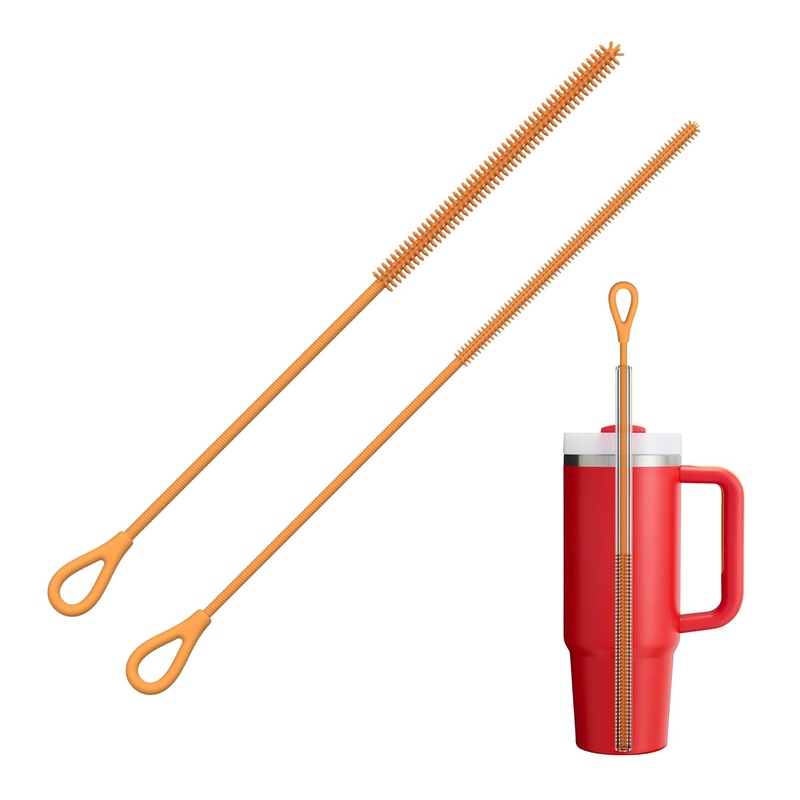 CLEAN WORLD Kitchen Straw Brush Silicone Straw Cleaner Brush, 2Pcs Reusable Straw Brush Extra Long for Cleaning Tumbler with Handle and Glass Metal Smoothie Straws, Non-slip Handle Soft and Bendable, 6mm+9mm, Blue