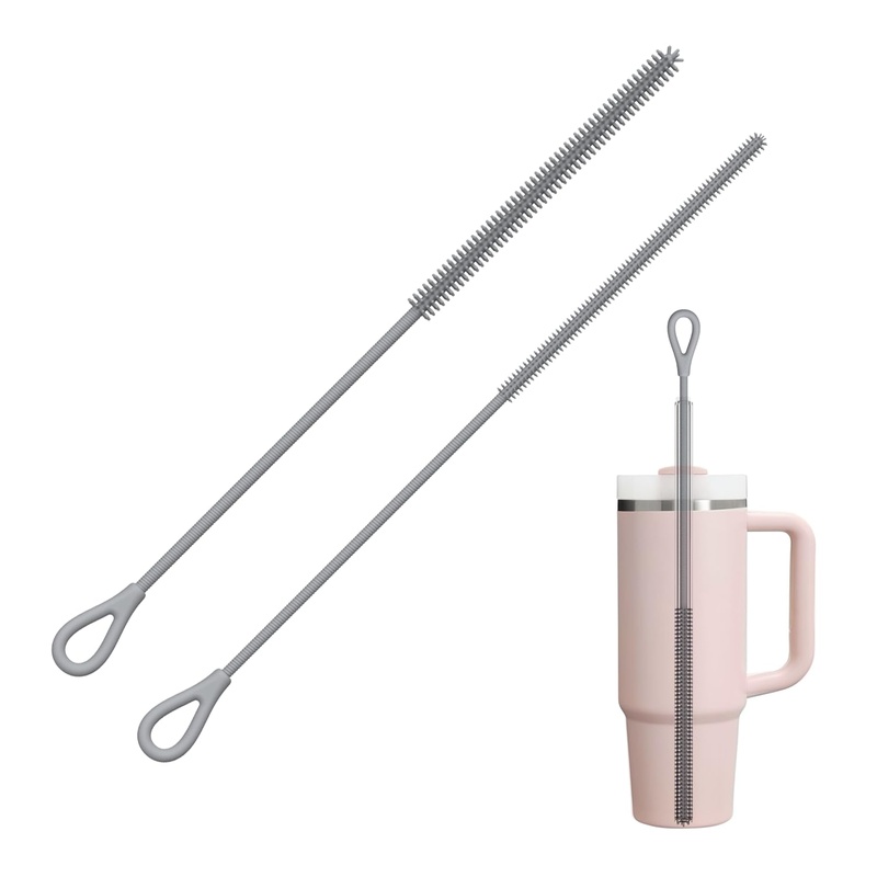 CLEAN WORLD Kitchen Straw Brush Silicone Straw Cleaner Brush, 2Pcs Reusable Straw Brush Extra Long for Cleaning Tumbler with Handle and Glass Metal Smoothie Straws, Non-slip Handle Soft and Bendable, 6mm+9mm, Blue