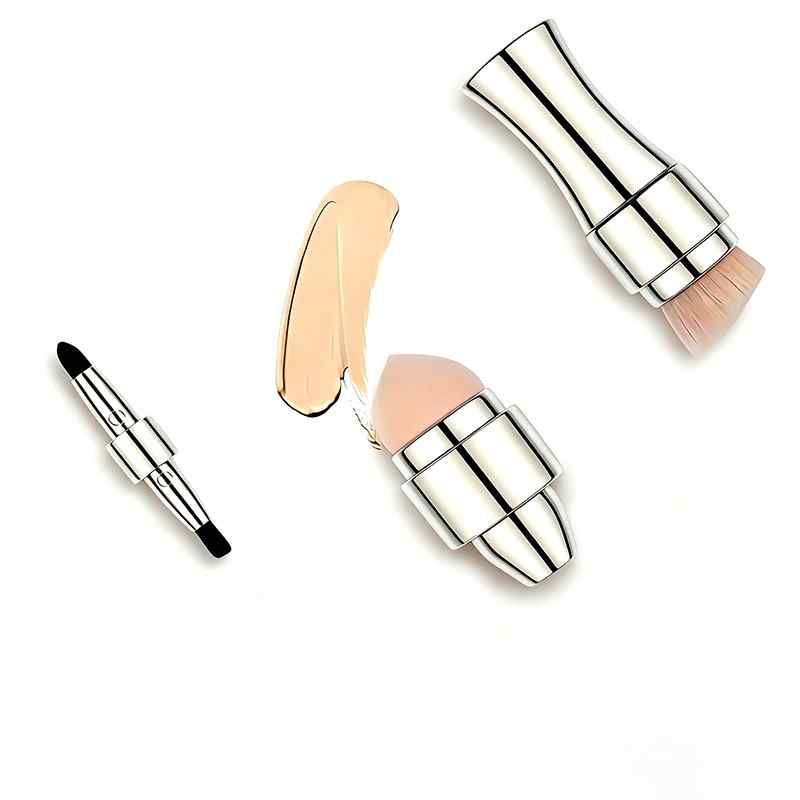 CLEAN WORLD 4-in-1 Retractable Makeup Brush Set | Multi-Functional Foundation, Blush, Eyeshadow & Lip Brush | Portable Travel Beauty Tool