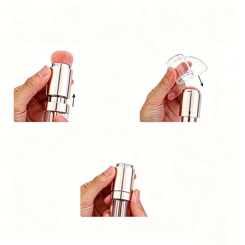 CLEAN WORLD 4-in-1 Retractable Makeup Brush Set | Multi-Functional Foundation, Blush, Eyeshadow & Lip Brush | Portable Travel Beauty Tool